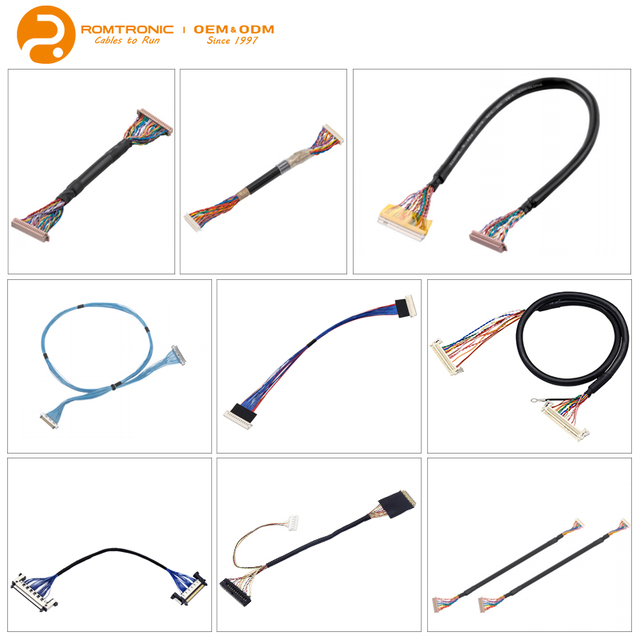 ROMTRONIC High Speed PVC Copper LVDS Cable 20P 30P Flat Ribbon LCD Monitor Touch Screen Industrial Panel CE RoHS Custom Length