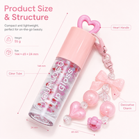 Fournisseur fiable de porte-clés cœur, gloss à lèvres OEM, marque privée, qualité stable, brillance succulente, breloque décorative, vente en gros