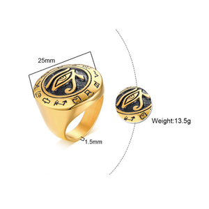 Anello Talismano Occhio di Horus Egiziano in Acciaio Inossidabile 316L, Colore Argento e Oro, Gioiello alla Moda per Uomo - Product Image 5