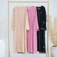Abaya Cardigan Islamique de Luxe Nida à Broderie Ouverte sur le Devant, Robe Longue Décontractée Florale Respirante et Légère pour Femme Musulmane Modeste
