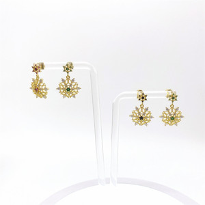 Boucles d'oreilles pendantes en cuivre doré incrustées de zircon à motif floral pour femmes, bijoux de fête, tige en argent 925, origine Yiwu - Product Image 5
