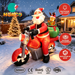 Père Noël gonflable lumineux de 7 pieds monté sur une <span class=keywords><strong>moto</strong></span> avec rennes dans un sac cadeau, décoration pour les fêtes et Noël - Product Image 1