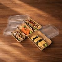 Plateau à sushi jetable avec couvercle en PET, conteneur pour fête, événement, buffet, restauration, vente en gros, échantillon gratuit, livraison rapide