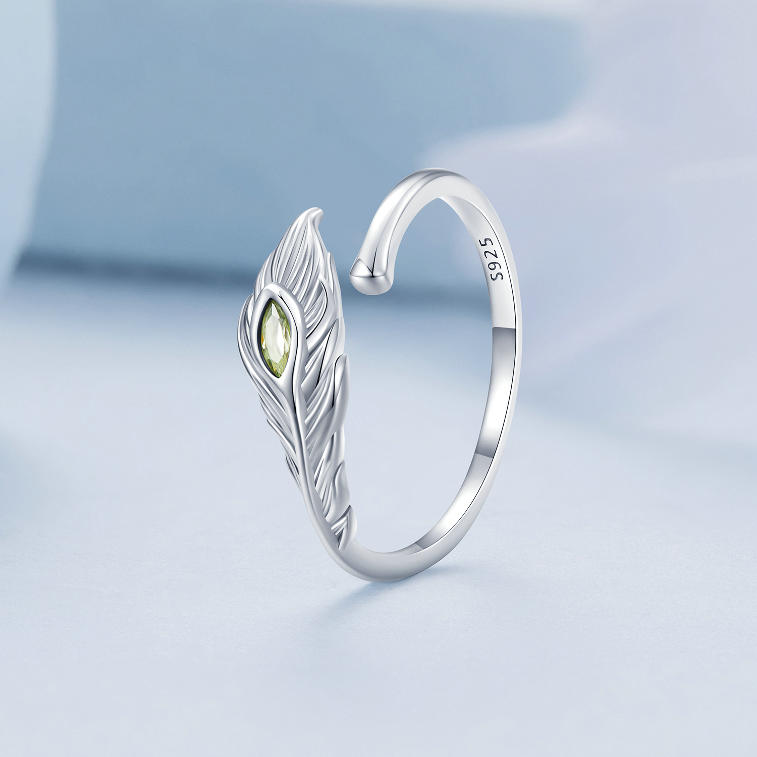 Wholesale 925 Sterling Silver Peacock Feather Ring Zircon