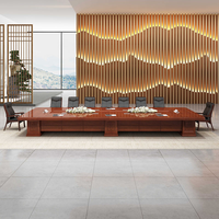 Conjunto de Mesa y Sillas de Conferencia de Madera, Mesa de Reuniones Ejecutiva para 16 Personas con Tomacorriente, Muebles de Oficina de Lujo
