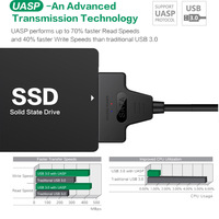 Cable de Transferencia de Datos G-karve USB3.0 2 en 1 con Núcleo de Cobre y Revestimiento de PVC para Unidades Ópticas, Mecánicas y SSD de 2.5 Pulgadas