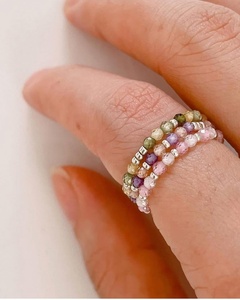 Bohemia Style Mixed Color Healing Crystal Beads <b>Rings</b> Small Flower Rice Bead Design Women Elastic <b>Ring</b> New Jewelry for Winter - Product Image 4