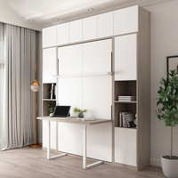 Lit mural Murphy avec bureau pliant intégré, lit escamotable multifonctionnel, meuble combiné gain de place pour chambre et bureau