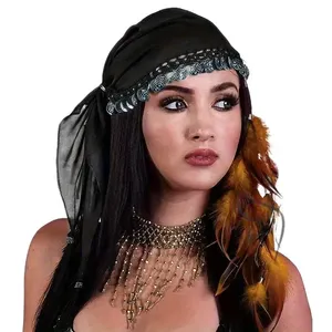 เครื่องประดับสไตล์ชนเผ่าสำหรับการแสดงระบำพื้นบ้าน พร้อมหมวกยิปซีแฟชั่นพิมพ์ลายเหรียญโครเชต์สำหรับการเต้น<span class=keywords><strong>ระบำ</strong></span>หน้าท้อง - Product Image 3