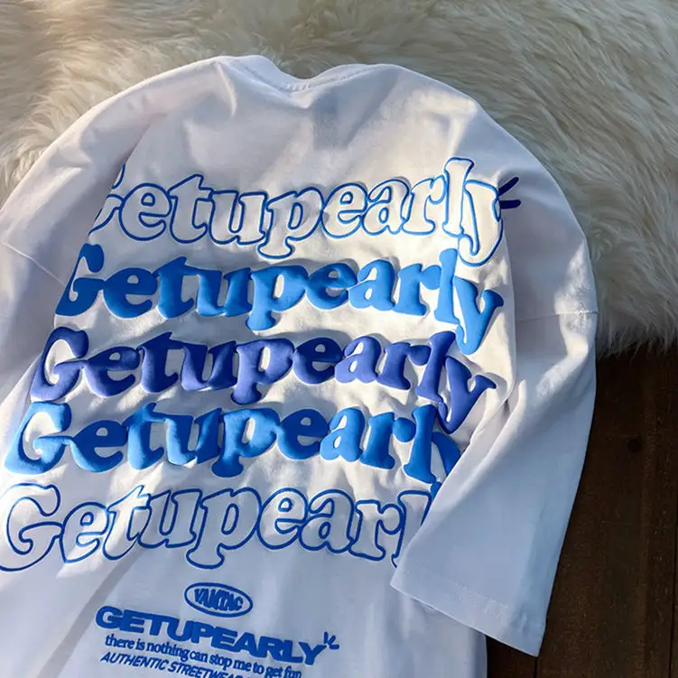 Hip Hop 100% Cotton Girl Oversized TShirt Unisex Embroidery Plain T-shirt Custom 3D Foam Screen Puff Print T Shirts For Men
