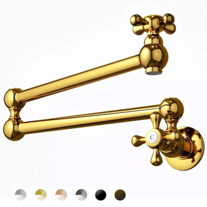 Robinets d'évier de cuisine muraux pivotants en laiton <span class=keywords><strong>doré</strong></span> robinet de remplissage de Pot de cuisine à double poignée à trou unique - Product Image 1