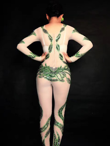 NOVANCE Y1438-Grandes tenues de club avec strass vert scintillant et manches longues pour femmes, <span class=keywords><strong>combinaison</strong></span> une pièce pour discothèque - Product Image 5