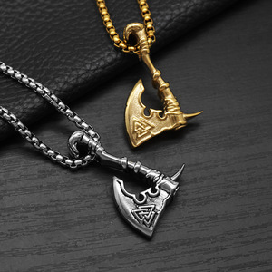 Punk nórdico vikingo Odin batalla hacha no deslustre impermeable Acero inoxidable moda joyería colgante collares para hombres al por mayor