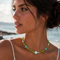 Collier de perles en jade bleu-vert pour femme, coquille d'amazonite, 17-19 pouces, 14 mm, nouveau style chinois, pour usage quotidien, plage, cadeau, dropshipping, vente en gros