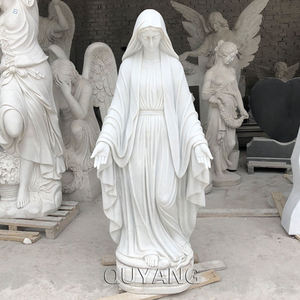 Statue de la Vierge Marie en marbre blanc grandeur nature, sculpture religieuse pour l'église, décoration de <span class=keywords><strong>jardin</strong></span> et d'extérieur - Product Image 4