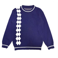 Pull en maille jacquard fin respirant en terylène à col en V, style preppy, unisexe, à manches longues, pour l'hiver