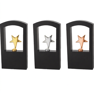 Star Trophy Plated Metal Award 9 Inch Sports Games Recognition wooden metal trophy - Product Image 1