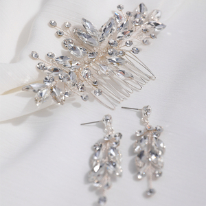 Tocado nupcial artesanal de lujo para mujer, con peineta de diamantes de imitación multicolor y juego de pendientes, joyería para el cabello - Product Image 5