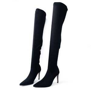 Bottes hautes <span class=keywords><strong>en</strong></span> cuir pour femmes, à bout pointu, noires, pour l'hiver et l'automne, bottes longues jusqu'à la cuisse, chaussures de pole dance pour femmes - Product Image 1