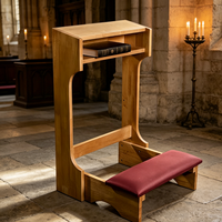 Reposapiés de Madera para Iglesia con Cojín de Cuero y Soporte para Libros Sagrados, para Entornos Religiosos Modernos de Oración y Adoración
