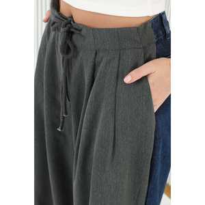 Pantalones Anchos de Mujer, Tejidos en la Parte Delantera y Vaqueros en la Parte Trasera, Color Azul Antracita, Cintura Media, Transpirables - Product Image 3