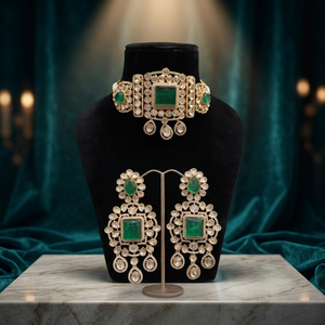 Conjunto de Joyería Kundan de Latón Hecho a Mano, Personalizable, Verde, Inspirado en Diseños de Diseñador, para Bodas, Fiestas, Compromisos y Aniversarios - Product Image 3