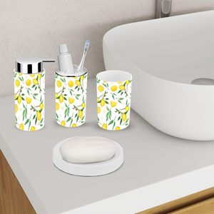 Set di accessori <span class=keywords><strong>da</strong></span> <span class=keywords><strong>bagno</strong></span> in 6 pezzi rustici rami di limone e fiori con fette di limone in plastica per decorazioni <span class=keywords><strong>da</strong></span> banco in magazzino - Product Image 3