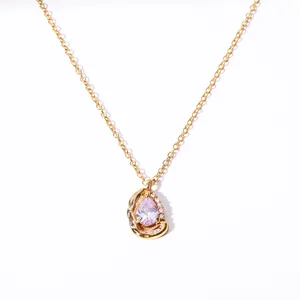 Spot plating 14k gold water drop pendant necklace female clavicle chain zircon stainless steel necklace