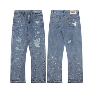 Hợp Thời Trang Giữa Thẳng Micro-loe Nối Ripped Giản Dị Quần Jean Lỏng Lẻo Đau Khổ Rửa Denim Dài Quần Cho Phòng Trưng bày Dept Mùa Hè - Product Image 3