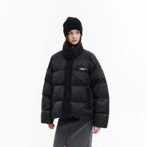 2024 mode hommes/femmes décontracté ample Jacquard <span class=keywords><strong>doudoune</strong></span> col montant fermeture éclair hiver coupe-vent chaud noir Logo décoration - Product Image 2
