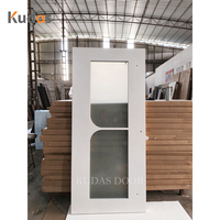 Porte intérieure en bois blanc minimaliste à double courbure avec verre dépoli, insert personnalisé pour chambre, salle de bain ou autres pièces de la maison