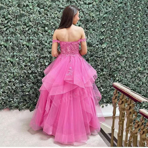 Women's Off-Shoulder Ball Gown Green Empire Waist Floral Print Evening Dress For Graduation Host Student Art Exam - Product Image 4