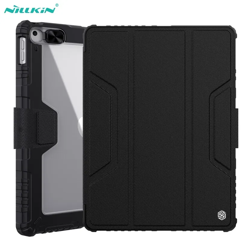 For Apple iPad 10.2 2021 2020 2019 Nillkin Armor Bumper Slide Camera Cover Magnetic with Pencil Holder Flip Leather Case