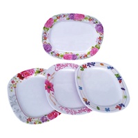 Assiette ovale en mélamine durable, écologique, à deux tons, imprimé floral, incassable, pour collations
