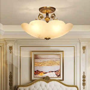 Chinese Style Minimalist Marble <b>Ceiling</b> <b>Light</b> Led Warm <b>Light</b> All Copper Semi Pendant For Bedroom Study Entryway Hallway - Product Image 4