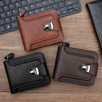 Dompet Kulit PU Pendek Pria Vintage Terbaru dengan Ritsleting dan Kancing Pengunci, Dompet Kartu Pria Berkapasitas Besar