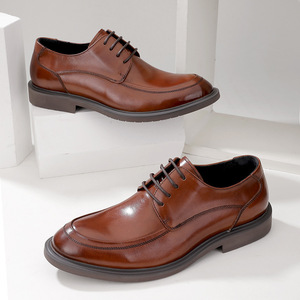 Zapatos Oxford de Cuero Genuino con Cordones y Punta Cuadrada para Hombre, Diseño Otoñal, Ideales para Vestimenta Formal de Negocios. - Product Image 4
