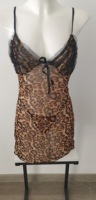 Gaun Tidur Satin Seksi Motif Leopard Satu Potong dengan Tali, Pakaian Dalam Wanita Model Kondole Belt Bud Silk Tanpa Punggung Motif Leopard Seksi