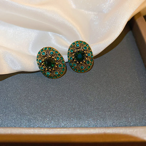 Scintillante intarsiato verde strass orecchini ovali per le donne Vintage orecchini geometrici palazzo stile festa di nozze gioielli orecchio - Product Image 5