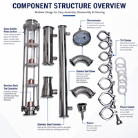 Peralatan Distilasi Baja Tahan Karat Langsung dari Pabrik, Termasuk Kit Lengkap Kolom Distilasi, Termometer, Tri Clamp, dan Gasket Silikon