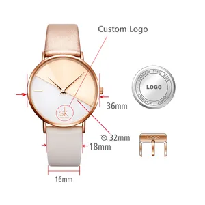 Shengke Eenvoudige Quartz Vrouwen K0095L Lederen Band Horloges Luxe Zakelijke Wijzerplaat Horloges Voor Vrouwen Oem Horloges