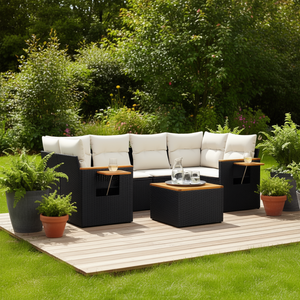 Ensemble de canapés de jardin noirs en rotin PE, mobilier d'extérieur avec coussins, design contemporain, imperméable, pour usage en terrasse - Product Image 2
