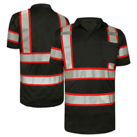 Polo de travail pour homme noir haute visibilité, respirant, résistant à l'eau, avec bandes réfléchissantes, uniforme de sécurité en coton
