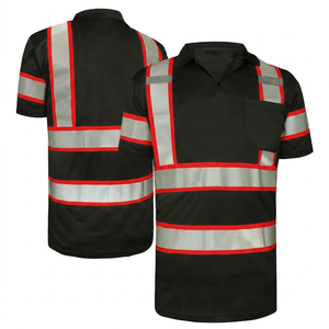 Camiseta Polo de Trabajo para Hombre, Negra, Alta Visibilidad, Transpirable, Resistente al Agua, con Tiras Reflectantes, Uniforme de Seguridad de Algodón - Product Image 2