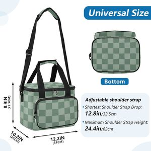 Summer Outdoor Camping Large Insulated Nylon Picnic Lunch Bag Green Checkered Custom Insulated Cooler Bag with Handle - Product Image 2