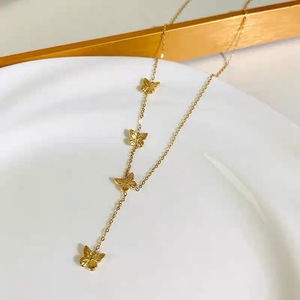 Collier polyvalent YF8024 avec pendentif <span class=keywords><strong>papillon</strong></span> et pompon pour femme, plaqué or 18 carats, en acier inoxydable étanche, chaîne de clavicule, idéal pour les cadeaux - Product Image 2