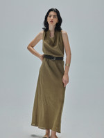 Robe longue vintage d'été en lin, sans manches, à col bénitier, taille naturelle ajustée, dos nu, avec nœud décoratif