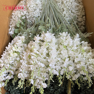 ดาเหลียน เชอร์มี DC094 ขายส่งดอกเดลฟีเนียมประดิษฐ์คุณภาพสูง ขนาด 85 ซม. สีขาว ทำจากผ้าไหม สำหรับจัดงานแต่งงาน - Product Image 6