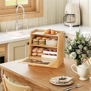 Caja de Almacenamiento de Pan de Bambú, Rectangular, con Tapa Abatible, Color Madera Natural, Organizador de Cocina y Panadería - Product Image 1