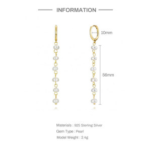 CANNER Clásicos Nuevos Pendientes Largos de Plata de Ley S925 con Eslabones Delicados y Perlas, Pendientes de Aro de 18K a la Moda - Product Image 2